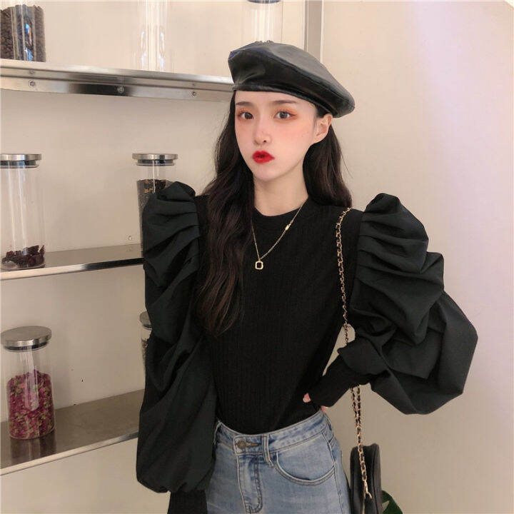 korean-style-r-western-style-stitching-bubble-long-sleeved-sweater