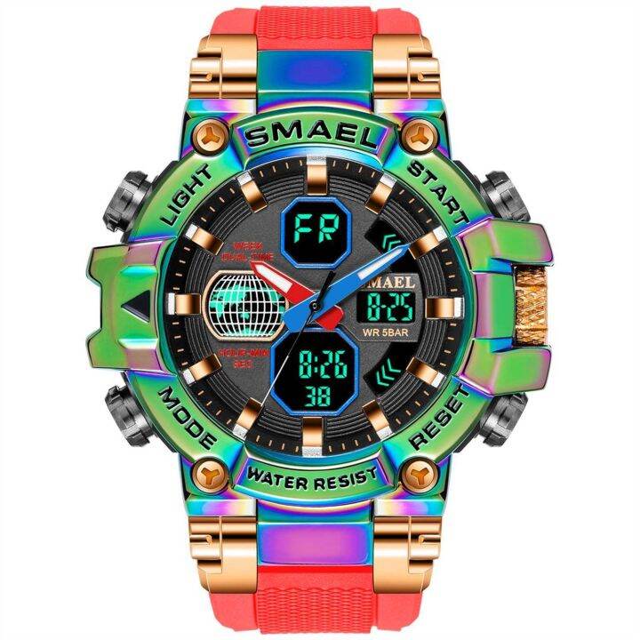 july-hot-8027-colorful-alloy-watch-mens-outdoor-sports-waterproof-multi-functional-electronic