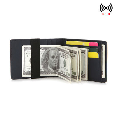 RFID Mens Beauty Money Clip กระเป๋าสตางค์สั้นสำหรับผู้ชาย Cross Pattern PU วงยืดหยุ่นสร้างสรรค์ซองการ์ด F3TU