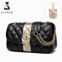 FOXER Authentic Women Leather Crossbody Bag Classic Lattice Flap Lady High Quality Leather Ladies Shoulder Bags with Chain Strap