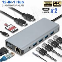 Docking Station Dual Monitor 12 in 1 USB Type C Hub Triple Display Adapter with 4K VGA Lan Ethernet 4USB 100WPD 3.5mm USB C Dock USB Hubs