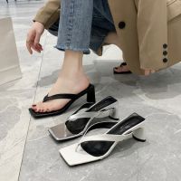 Herringbone Sandals Middle Heel Sandals Square Head ROMAN SANDALS