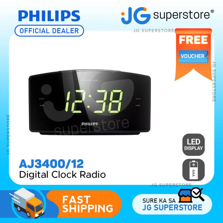 Philips Digital LED Clock Radio with 24Hour Time Format, Dual Alarm Setting and Backup, Large