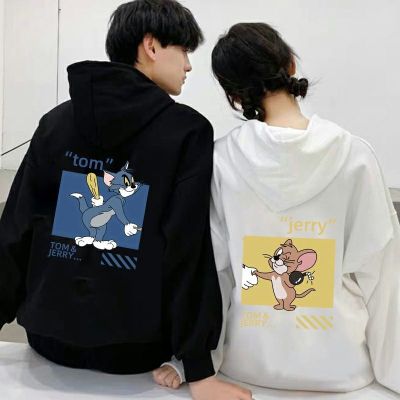 เสื้อกันหนาว แขนยาว มีฮู้ด แบบสวมหัว ลาย Tom and Jerry Lvoers