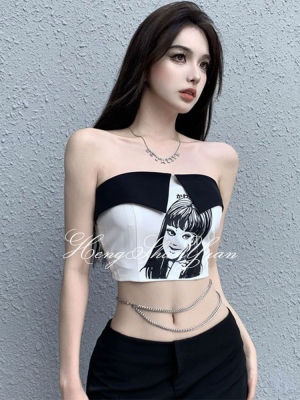 HengShanYuan สายรัดสำหรับผู้หญิงกันลื่นเสื้อเอวลอยมีเสื้อกั๊กพิมพ์ลายบาง
