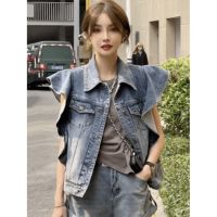 CODSDFSDRGBWWW European fashion sleeveless jeans vest womens summer thin style small short style waistcoat vest fashionTH