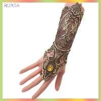 สร้อยข้อมือลูกไม้ถุงมือไร้นิ้วกอธิกสตีมพั๊งก์ RUASA ที่อุ่นแขนสีดำทอง