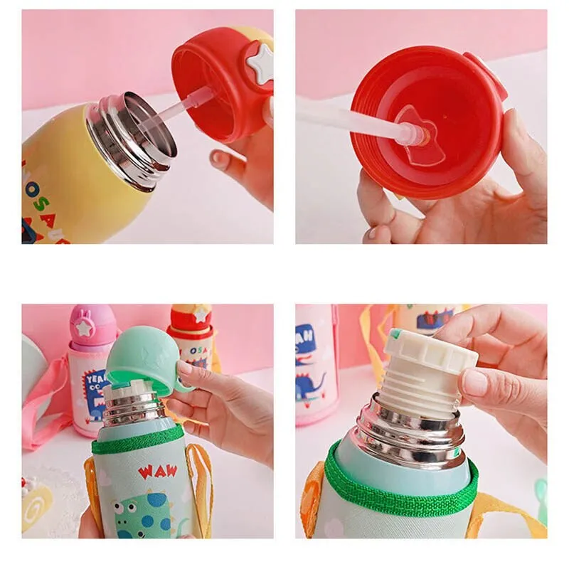 Portable Kids Thermos Mug With Straw Stainless Steel Cartoon Vacuum Flasks  Children Cute Thermal Water Bottle Tumbler Thermocup