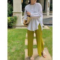 ◘■♨ Pregnant womens trousers fairy air fluttering double-layer pleats elegant high waist covering the flesh showing thin pleated belly support wide-leg pants