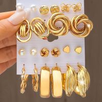 【hot】☊✔△  IPARAM Earrings Set Metal Gold Color Dangle Hoop Fashion Jewelry
