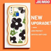 เคส JIUMOO สำหรับ VIVO Y91 Y91i Y95เคสแฟชั่นการ์ตูนสีดำดอกไม้น่ารักขอบเคสโทรศัพท์แบบใสป้องกันเลนส์กล้องกล่องกันกระแทกซิลิโคนเคสนิ่มโปร่งใส