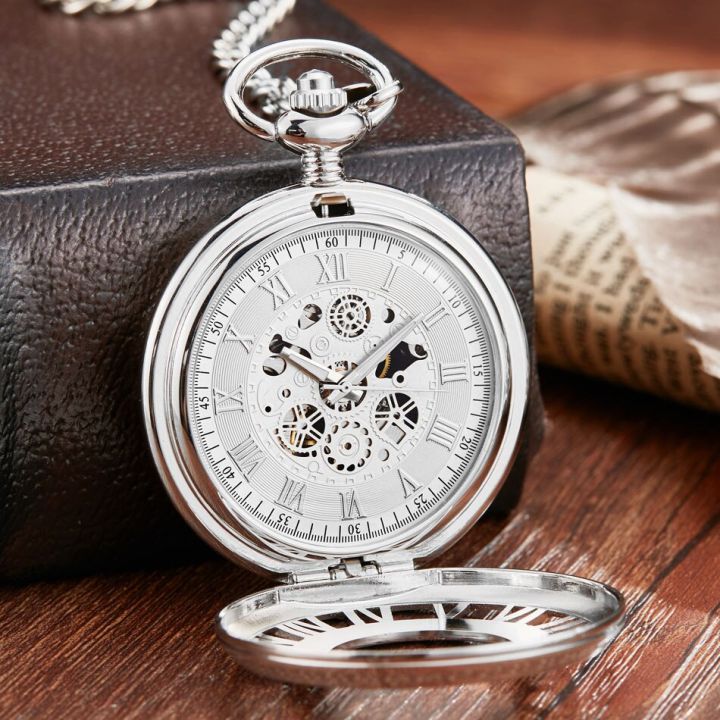 นาฬิกาพกโครงแบบเครื่องกล-steampunk-สำหรับผู้ชายผู้หญิงสร้อยคอหรูหราแบบโบราณและนาฬิกาสายโซ่นาฬิกาชายหญิง
