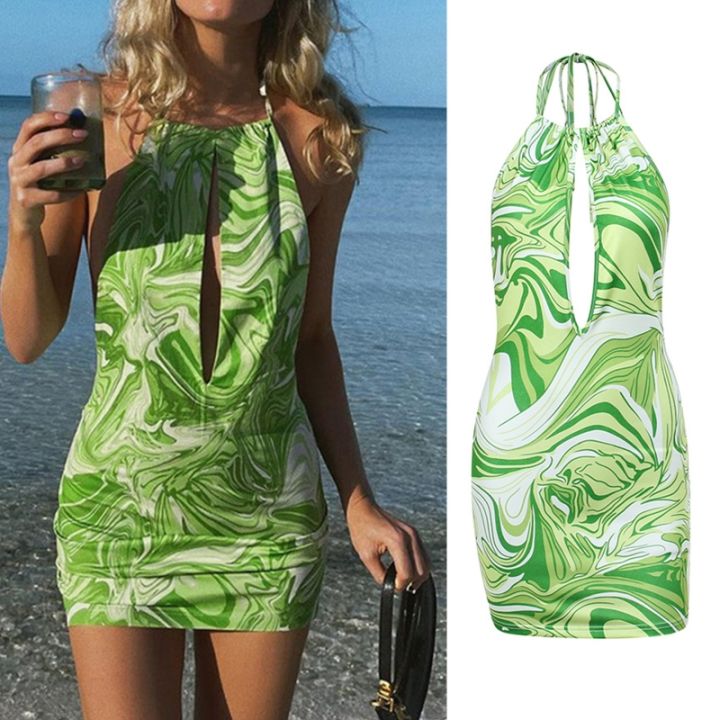 ผู้หญิงฤดูร้อน-drawstring-halterneck-mini-bodycon-dress-เซ็กซี่ลึก-v-คอ-backless-ลายดอกไม้พิมพ์-beach-sundress