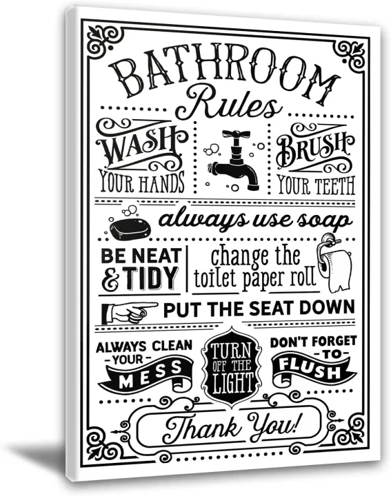 Farmhouse Bathroom Wall Art Bathroom Rules Wall Decor Rustic Toilet