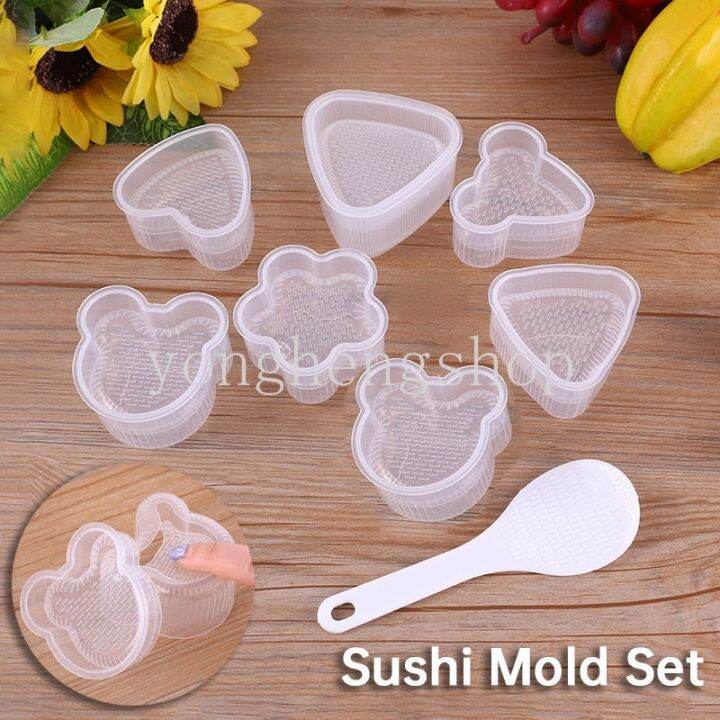 7pcs-set-cartoon-bear-triangle-shaped-japanese-onigiri-sushi-mold-with-spoon-diy-rice-ball-maker-press-mould-kids-bento-making-tool