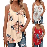 เสื้อสตรีพิมพ์ลายฮาวาย U-Neck Spaghetti Strap Camisole Sleeveless Beach Style Summer Tops Plus Size Boho Blouse Blusa