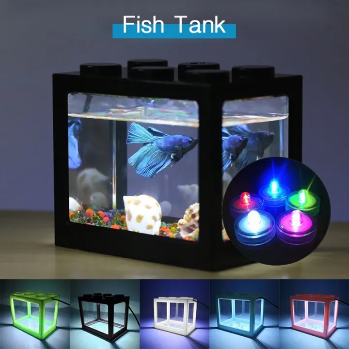Mini Aquarium Block Tank LED Betta Guppy Fish Tank Building Block Pet