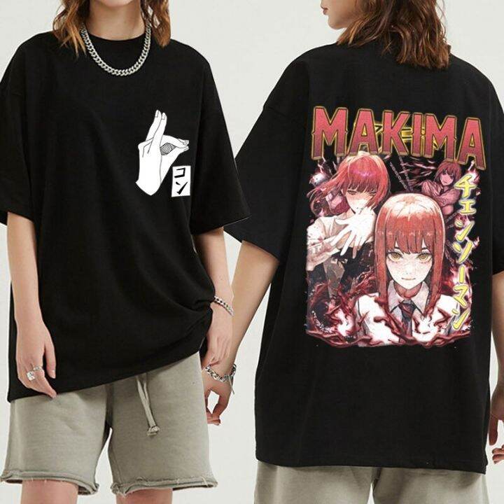 อะนิเมะ-chainsaw-man-warrior-denji-tshirt-ผู้หญิงมังงะเสื้อแขนสั้นอะนิเมะการ์ตูน-makima-hayakawa-aki-pochita-tee-unisex-เสื้อยืด