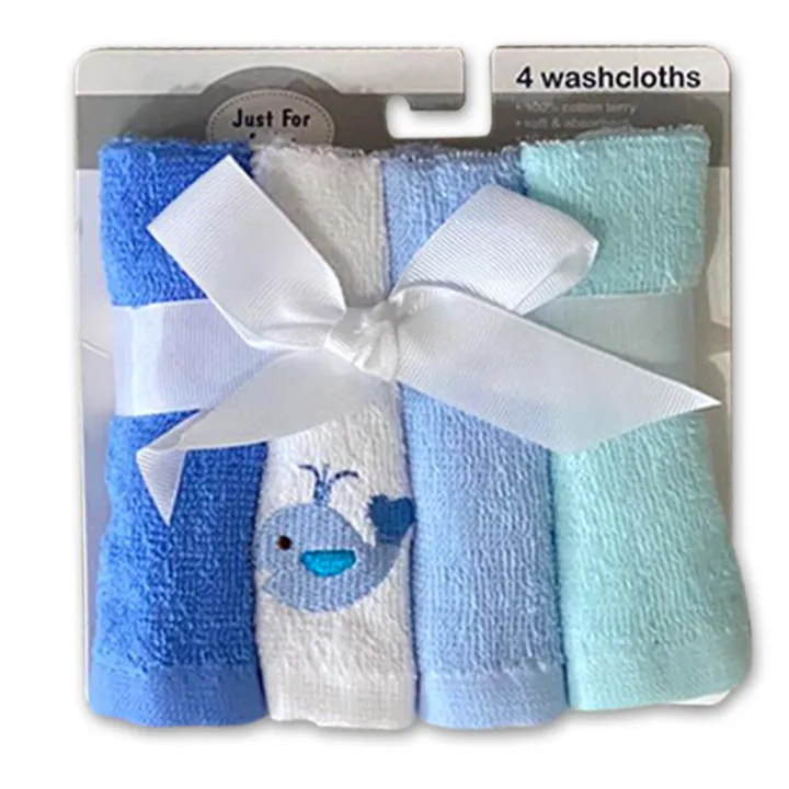 100 Cotton Cute Baby Cotton Terry Washcloths 4pcs in a set 10x10