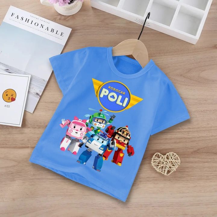 เสื้อยืด-พิมพ์ลาย-robocar-poli-สีพื้น-สําหรับเด็กผู้ชาย-และเด็กผู้หญิง