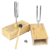 2 Pcs Tuning Fork with Wood Resonator Box, 440HZ Virbration Experimental Instrument with 1 Pcs Tuning Fork Knocker