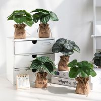 3pcs Artificial Plant in Small Burlap Bag Vases - Faux Plant Farmhouse Home Coffee Table Bookshelf Office Desk Decorations Kitchen Dining Room Fake Plants Indoor