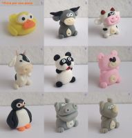 ตุ๊กตาสัตว์น่ารักปั้นจากดินสำหรับทุกวัย #5 - Duck, Buffalo, Cow, Panda, Bear, Penguin, Hippo, Rhino