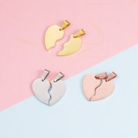 [COD] split love peach heart pendant glossy surface can be engraved set mirror stainless steel accessories