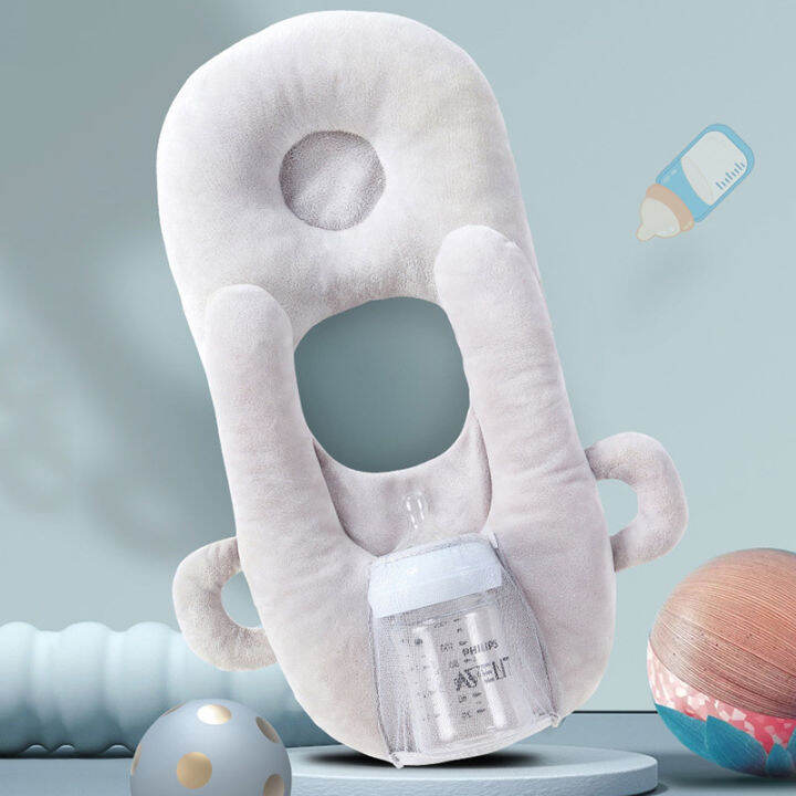 free-hand-bottle-holder-baby-bottle-rack-infant-supplies-multi-function-removable-head-protection-pillow-cushion-pure-color-2-in-1