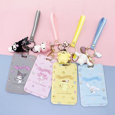 ♧☃☞ Kawaii Sanrio Cinnamoroll My Melody Anime Keychain Pendant Purin Dog Cat Cute Card Holder Plastic Lanyard Card Holders for Girl