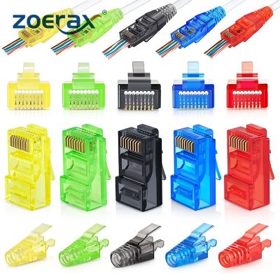 【 ยืดหยุ่น 】 ZoeRax 50PCS RJ45 Cat6ผ่านตัวเชื่อมต่อและ50PCS Strain Relief Boots สีสารพัน EZ To Crimp Modular Plug