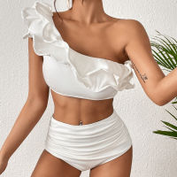 2023ใหม่เซ็กซี่สูงเอว Ruffles ชุดบิกินี่สีขาว Bandeau ชุดว่ายน้ำชุดว่ายน้ำสตรีชุดว่ายน้ำบราซิล Biquini