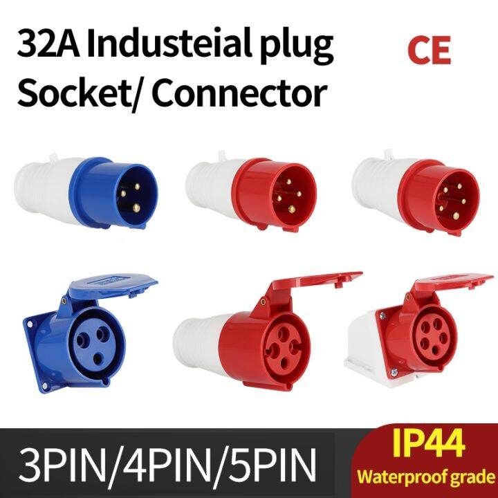 Industrial Plug And Socket 3p 4p 5pin Electrical Connector 32a Ip44waterproof Wall Mounted