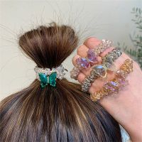 Rhinestone Butterfly Hair Ties Ropes Accessories Hair Band For Women Girls Luxury Crystal Bracelet Elastic Hair Band Headwear Hair Accessories