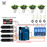 Ziqqucu ระบบระบบการให้น้ำในตัวเองของตกแต่งงานปาร์ตี้ชลประทานอัตโนมัติแบบ Capacitive เซ็นเซอร์ความชื้นในดินโมดูลรีเลย์4ช่อง5V และปั๊มน้ำ