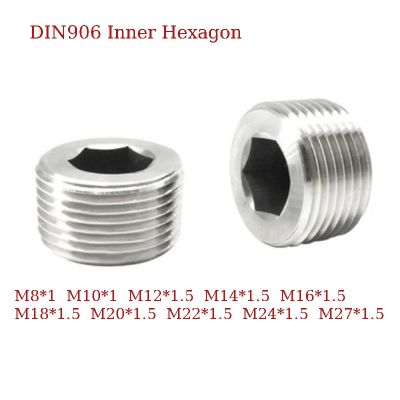 1PC 304 Stainless Steel DIN906 Inner Hexagon Socket External Screw Plug Metric Thread Pitch 0.8 2 M8x1 10x1 12x1.5