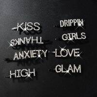 【cw】 Word Hairpin Metal Hair Clip Pin Barette Pins for Sticks Rhinestone Hairgrip Jewelry 1