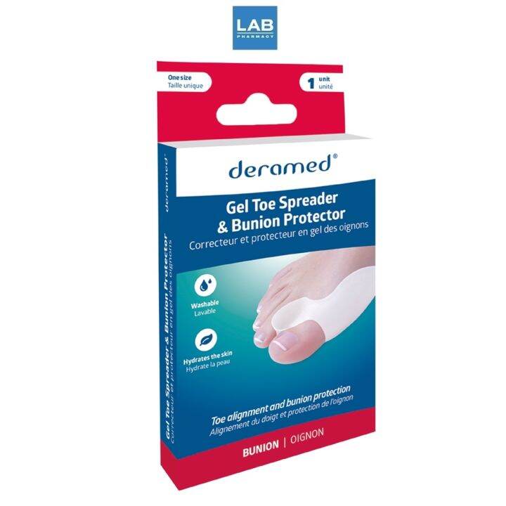 deramed-footcare-gel-toe-spreader-amp-bunion-protector-1pcs-box-เดอราเมด-ปลอกเจลสำหรับนิ้วหัวแม่เท้าเอียงแบบมีส่วนแยกนิ้วเท้า-นุ่ม-ยืดหยุ่นขณะสวมใส่-ไม่อึดอัด-1-ชิ้น-กล่อง