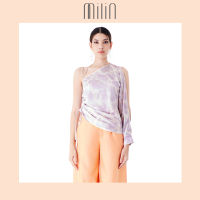 [MILIN] Digital printed asymmetric one shoulder side ruched top with long split sleeve เสื้อแขนเดียว สายคู่ ไหล่เดียวแขนยาวผ่า พิมพ์ลาย แต่งรูดด้านข้าง Sidina Top