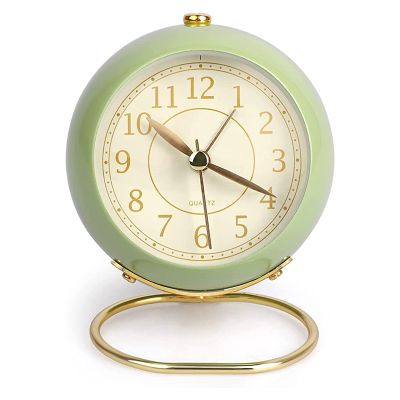 Silent Alarm Clock Bedside Small Table Clock Non Ticking Analogue Retro Alarm Clock with Light Button for Desk Table