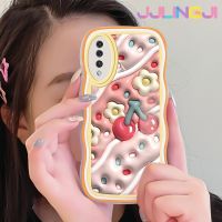 Jlingji เคส A30s A50s ปลอกสำหรับ Samsung กาแล็คซี่,เคสแฟชั่น3D ดอกไม้เชอร์รี่ดีไซน์ใหม่สีลูกคลื่นเคสมือถือกันกระแทกแบบใสนิ่มโปร่งใสลายกล้องถ่ายรูปเก๋ไก๋เคสป้องกันซิลิกาเจล