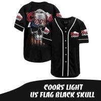 2023 New Coors Light US flag black skull jersey shirt - Jersey baseball - Sport fashion - Baseball Tshirt - for men, women, unisex