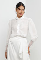 Zalia - Tulle Polka Dot Puff Sleeves Blouse