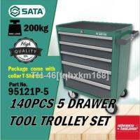 ✻ Sata 95121P 140 PCS 5 Drawer Tool Trolley Set (Wrench / Hex Key / Pliers / Screwdriver / Socket / Striking)