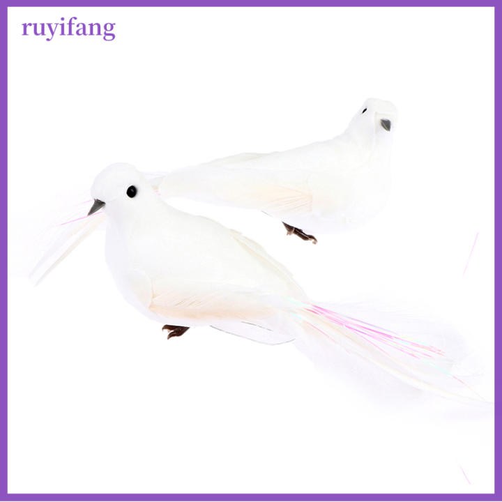 ruyifang-2pcs-white-dove-feather-โฟมเทียมคนรักสันติภาพนกเขาตกแต่งบ้าน
