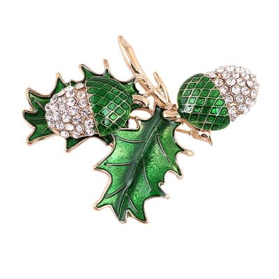 OneckOha Expoyed Green Pinecone Brooches Rhinestone Plant Tree Branches Brooch Pin Hot Selling Jewelry Pin