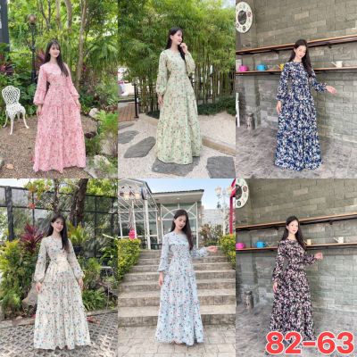 🌻Siren Shop51🌻ชุดเดรสElizabeth Dressผ้าชีฟองเนื้อทราย พิมพ์​ลายดอกไม้สุดน่ารักมาก No.82-63