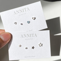 annita.silver - heart&amp;star earring set / sterling silver925 earring //ต่างหูเงินแท้ 925 ต่างหูเงินแท้ ต่างหูเพชรcz ต่างหูดาว ต่างหูหัวใจ เซ็ทต่างหูเงินแท้