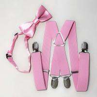 Light Pink Suspender Bow Tie Sets Kids Adjustable 4 Clips Braces Neck Tie Set Children Wedding Wear Boys Clothing