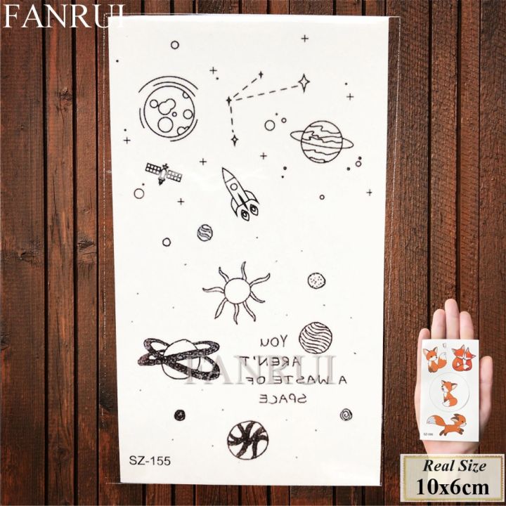 fanrui-ลายสักสำหรับเด็กลายดวงจันทร์-ลายการ์ตูนน่ารักสติกเกอร์รอยสักอุ้งเท้ารอยสักกันน้ำดาวเคราะห์สำหรับเด็ก